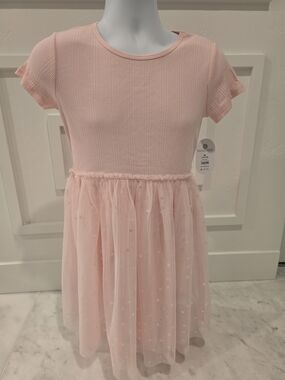 wonder nation Light Pink Ribbed Bodice Dot Tulle Dress